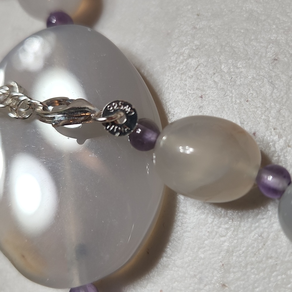 30" Mother of pearl necklace and bracelet, 925 sterling hardware - Picture 4 of 4